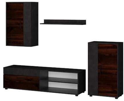 Vicco Wohnwand Berno, TV-Wand, Braun/Anthrazit, 4er Set