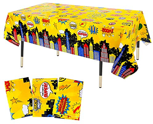 KRUCE 3 Pack Superhero Plastic Party Tablecloths,Superhero Plastic Table Cover,Superhero Theme Birthday Party Decorations,220 * 130cm