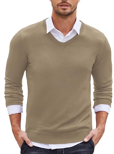 COOFANDY Herren Pullover V Ausschnitt Strickpullover für Herren Slim Fit Arbeitspullover Langarm Pulli Warm Winterpullover Casual Männer Sweater