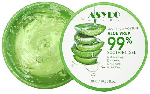 ASYBO 300 ML natürliches Aloe Vera Gel -Organische Feuchtigkeitscreme, beruhigend und feuchtigkeitsspendend, Sonnenbrand und Narbenreparatur, Pflege für Gesicht, Körperbehaarung
