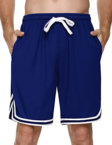 Litherday Pantalones Cortos Hombre Deportivo Verano Algodón Transpirables y Cómodos con Bolsillos para Running Fútbol Gimnasio Entrenamiento Azul L