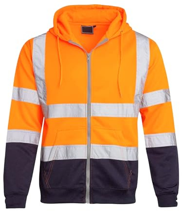 shelikes Mens Hi Vis Hoodies 2 Tone Sweatshirt Workwer Tops Pull Over Security Hoody Top