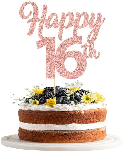 3Pcs Happy 16th Cake Topper Rose Gold Glitter Number 16 Sweet Cake Decorations 16th Birthday Cake Pick Decorations for Cheers to 16 Years Old 16th Birthday Wedding Anniversary Party Supplies