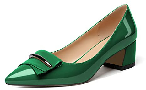 Zamikoo Damen Pumps mit Absatz 5cm Blockabsatz Heels Slip on Pumps Lack Grün EU35