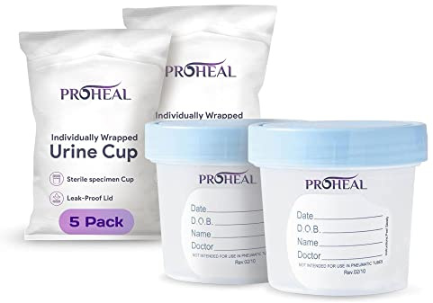 Sterile Urine Specimen Cups with Lids (5PK) - 4 oz. Sample Urine Cups for Specimen Collection - Individually Wrapped Urine Cups for Testing - Stool, Semen Analysis, and Pee Cup