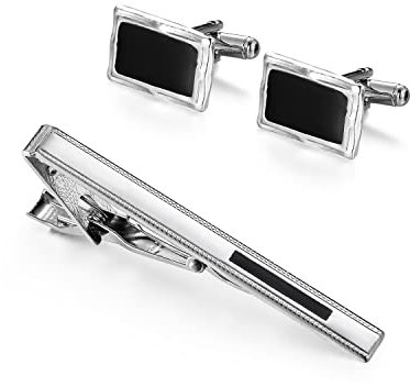 Wynameleri Ensemble de boutons de manchette et pinces à cravate pour homme 🎁 Boutons de manchette pour homme - Broche argentée - Chiffon de polissage noir, M, Laiton, Autres pierres précieuses