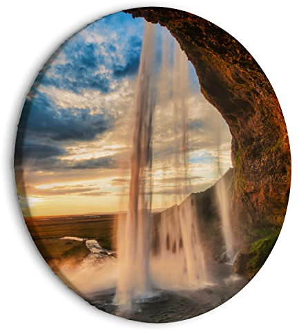 murando - runde Bilder Wasserfall 80x80 cm Leinwandbild 1 tlg Kunstdruck modern Wandbilder XXL Wanddekoration Design Wand Bild Kaskade Sonnenuntergang Landschaft Natur c-B-10004-bc-a