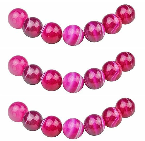 MJDCB Natural Round Stone Beads 6mm Rose Red Striped Agate Loose Gemstone Beads for Jewelry Making Bracelet Necklace 60pcs