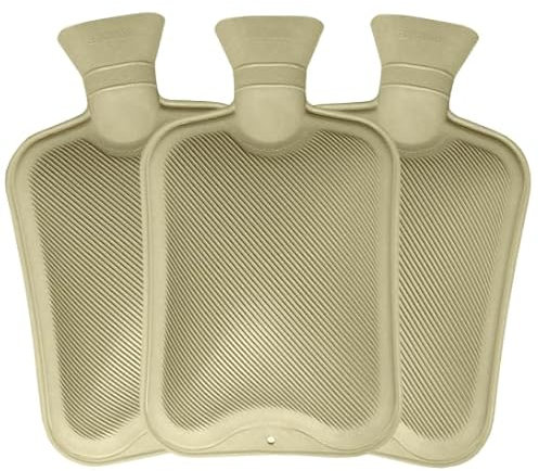Pack of 3 Hot Water Bottles - x3 Natural Rubber 1 Litre Hot Water Bottles - Perfect Hot Water Bag for Pain Relief (Cream)