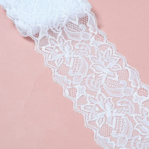 10 Yards Elastizität Spitzenbordüre Spitzenband,8cm Breite Bunte Spitzen-Blumen Borte Dekoband Zierspitze Zierband Spitzenstoff Spitzenborte für Nähen DIY Handwerk Kleidung Unterwäsche,Creme