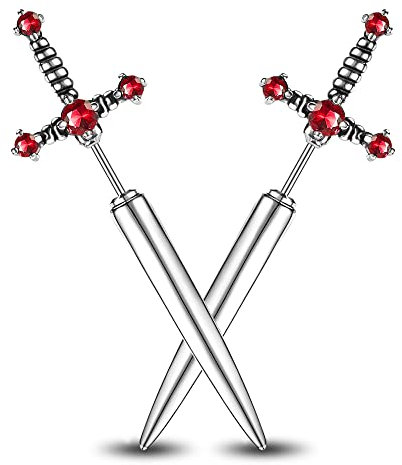 PunkTracker Hypoallergene Chirurgenstahl Gothic Schwert Ohrringe für Damen Schwarz Cubic Zirkonia Punk Dolch Y2K Emo Ohrringe für Herren