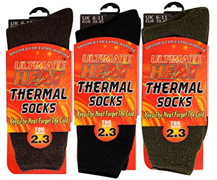 Heat Stoke®️ Pack of 3 Mens Thermal Plain Socks for Winter Thick Warm Fluffy Insulated Socks (UK, Numeric, 6, 11, Regular, Regular, BLACK-DARK BROWN-DARK GREEN)