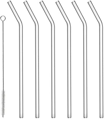 Lot de 6 pailles en verre incurvées réutilisables en verre recyclé avec bureaux de nettoyage lavables au lave-vaisselle