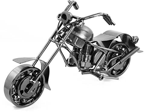 Boerni Kreatives Retro-Motorrad-Modell, Metall-Motorrad-Kollektion, Regal, Eisenkunst, Skulptur, moderne Handarbeit, Heimbüro, Dekoration, Ornamente, Mann, Motorrad-Liebhaber (Silber)
