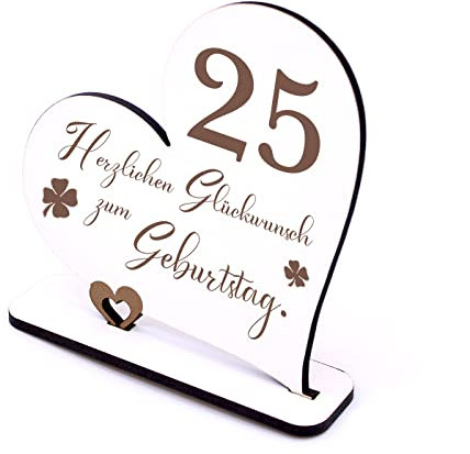 25 Jahre Deko Herz Aufsteller 15cm x 15cm - Geburtstag 25er Tischdeko zum verschenken