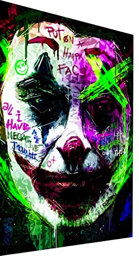 Magic Canvas Art - Bilder Abstrakt Joker Clown Leinwandbild 1- teilig Hochwertiger Kunstdruck modern Wandbilder Wanddekoration Design Wand Bild - B8278, Material: Leinwand, Größe: 120x80 cm, Weiß