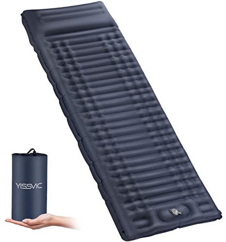 YISSVIC Materassino Campeggio Gonfiabile Autogonfiabile con Cuscino Portatile e Pieghevole per Outdoor, Arrampicata, Campeggio,Pesca, Spiaggia, Blu Navy