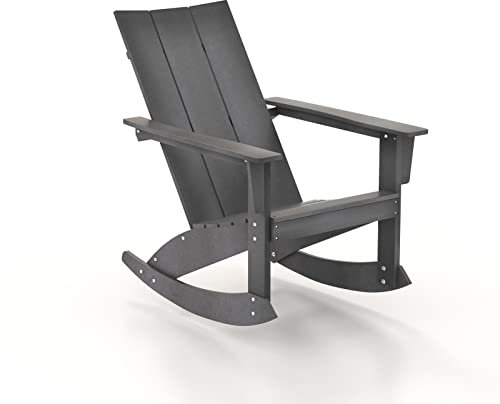 Giantex Schaukelstuhl aus Kunststoff, mit gebogener Rückenlehne und bequemen Armlehnen, Schaukelstuhl für den Außenbereich, max. 150 kg, für Garten/Balkon, Hof, Grau