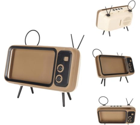 Fyearfly Tragbarer Smartphone Halterung, Retro Desktop Handyhalterung, TV Stil Kratzfester Desktop Handyständer Handy Zubehör Für Die Meisten Bildschirmgrößen (Kaffeefarbe)