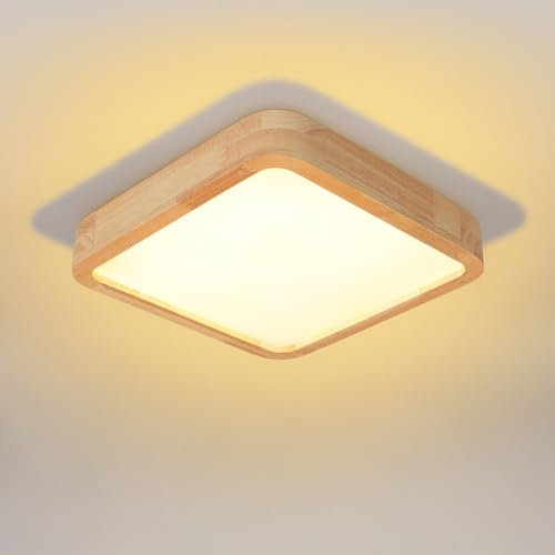 LIGKIN LED Deckenlampe Holz 24W Deckenleuchte Quadrat 30cm Warmweißes Licht 3000K Durchmesser Modern Küchenlampe Lampe Wohnzimmer für Balkon Flur Babyzimmer Schlafzimmer Esszimmer (Dicke 5,5 cm)