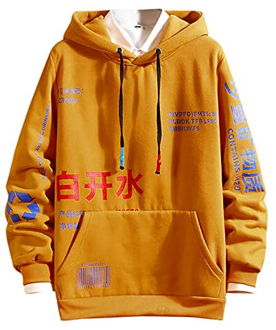 KONG JIMFAN Hoodie Herren Hood Unisex Herren Kapuzen-Sweatshirt Hip Hop Hoodie Herren Oversize Star Print Sweatshirt Kapuzenpullover Hooded Sweatshirt Hoodie Oversize Pullover(Gelb,XXL)