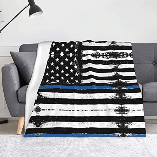 HAHAFU Blaue dünne Linie Usa Flagge Überwurf Decke Picknickdecke Druck Warm Saugfähige Decke Für Bett Couch