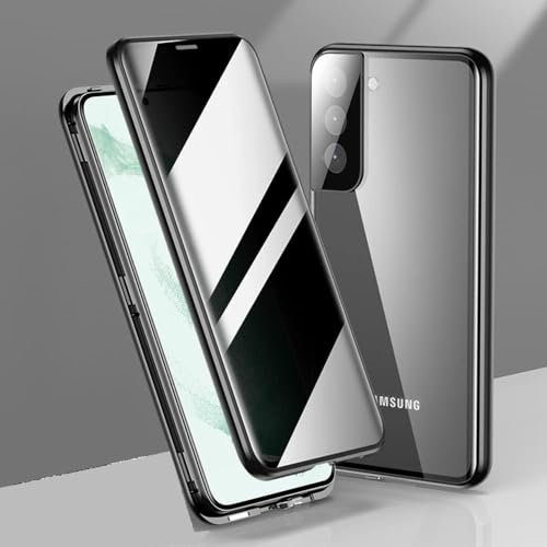 MEIQIBAO Hülle für Samsung Gala S22+ (6.6) Magnetische Adsorption Metall Stoßstange mit 360 Grad Schutz Ultra Dünn Transparent Gehärtetes Glas Unterstützt drahtloses Laden,Black