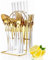 Gold Silbergeschirr Set, 24-Stücke Flatware Set mit Silbergeschirr Halter, Edelstahl Messer Gabeln Löffel Besteck Set Service für 6, Küchengeschirr Geschirr Set für Hochzeitsfeier (Platin)