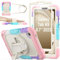 SEYMAC stock Funda para Samsung Galaxy Tab A9 8,7'' 2023, Carcasa Rugosa con Protector de Pantalla, Portalápices, Soporte Giratorio/Correa de Mano, Funda Resistente para Samsung Tab A9, Camo+Rosa
