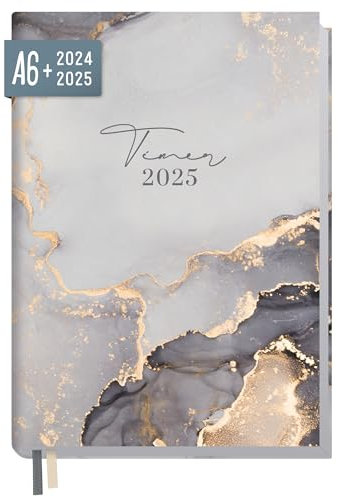 Häfft® Chäff-Timer Mini Taschenkalender 2024/2025 A6+ Grey Marble Terminplaner klein mit 1 Woche auf 2 Seiten, Wochenplaner, Organizer - nachhaltig & klimafreundlich
