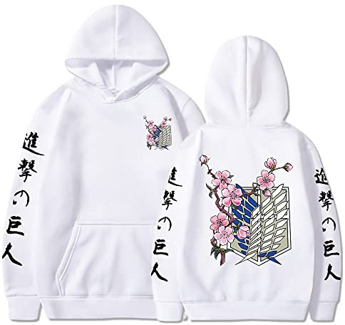Attack Hoodie Herren Levi Ackerman Pullover Wings of Freedom 3D Druck mit Kapuze Sweatshirt Hoodie (DE/NL/SE/PL, Alphanumerisch, M, Regular, Regular, White)