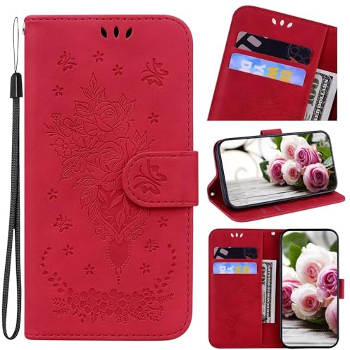Beajew Coque pour Nokia 1.4 Etui, Premium PU Cuir Portefeuille Magnétique Flip Case,[2 Emplacements pour Cartes] [Béquille],Rouge