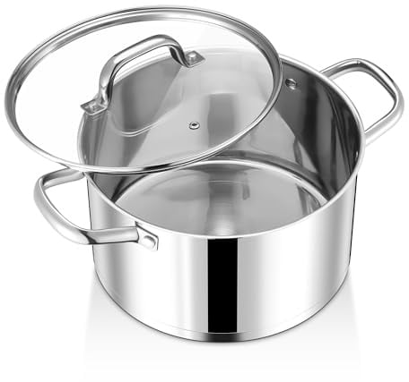 Joyfair 3-Lagen Boden Edelstahl Kochtopf Suppentopf mit Glasdeckel, 22 cm | 4,7 L Top für Nudeln/Suppe/Eintöpfe, für alle Herdarten, Gleichmäßige Wärmeverteilung, Gesund & Spülmaschinenfest