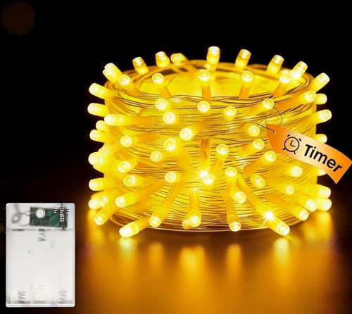 EvaStary Lichterketten Batterie Timer, 5M 50 LED Warmweiß, IP65 Wasserdicht | Lichterkette Batterie mit Timer, für Außen Innen Weihnachten Party Hochzeit Valentinstag Deko