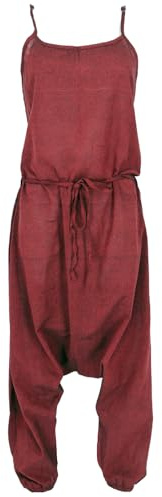 GURU SHOP Boho Jumpsuit, Baumwoll Sommer Pluderhose, Overall, Aladin Hosenkleid - Rot, Damen
