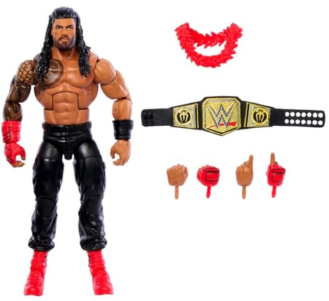 Mattel JCJ38 WWE Top Picks Elite Actionfigur & Zubehör-Set – Roman Reigns (ca. 15 cm) – Sammlerfigur mit austauschbaren Händen, Ring-Outfit & 25 Bewegungspunkten