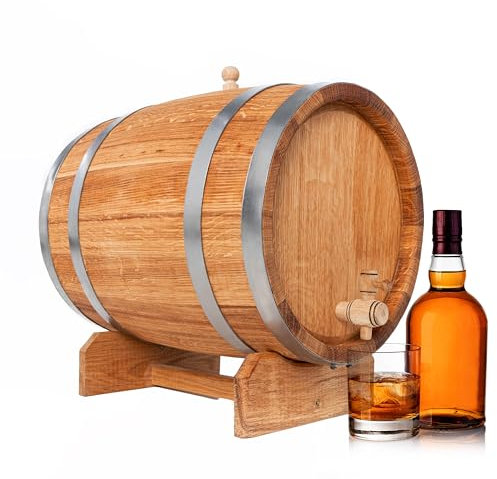 Bonanza Wood Tonneau en Bois 5L - Tonneau en Chêne Pour le Whisky, Le Vin et D'autres Alcools - Distributeur Vin et de Whisky Avec un Robinet en Bois - Il Vieillit L'alcool