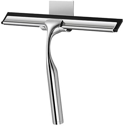 Raclette de douche pour portes en verre avec crochets adhésifs, raclette de douche en acier inoxydable pour carrelage, murs de douche, salle de bain, voiture, verre, raclette de fenêtre de 25,4 cm