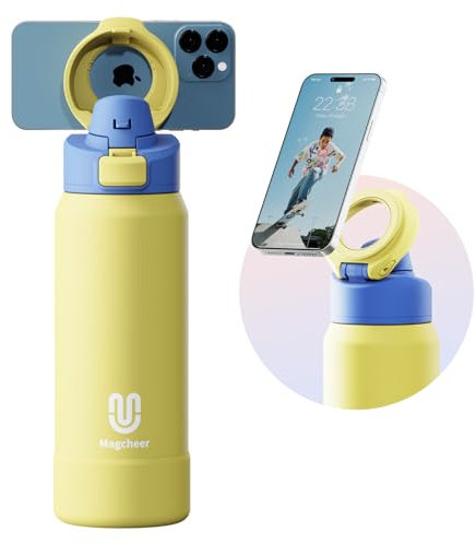 Magcheer 32oz Gourde sport Magnétique Bouteille isotherme Étanche Trépied avec Angles Ajustables Garde le froid pendant 24 heures pour Fitness et sports de plein air(jaune)