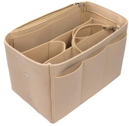MIHURO Handtaschen Organizer,Filz Taschenorganizer mit Entnehmbare Fächer,Handtaschenordner Organizer Tasche mit Reißverschluss,Bag in Bag Organizer Beige,Taschen Organizer Shopper mit Schlüsselkette