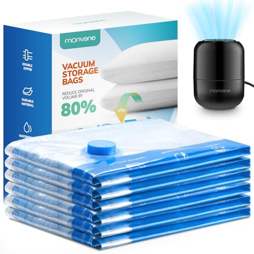 MONVANE Vakuumbeutel für Kleidung mit elektrischer Pumpe, Vakuum Bags 6 Jumbo(80 * 100cm)— Vakuumbeutel für Reisen, Bettdecken, Decken, Kissen, Bettwäsche