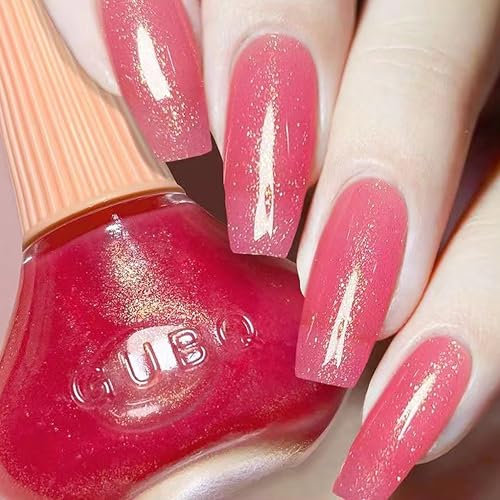 Schnelltrocknender Einfarbiger Nagellack, Einheitlicher Nagellack mit cremigem Finish - Wasserbasierte Nagellacke für DIY Nageldesign - Rosa - Kein UV Nötig Ungiftiger Nail polish (Glitzer, 1x)