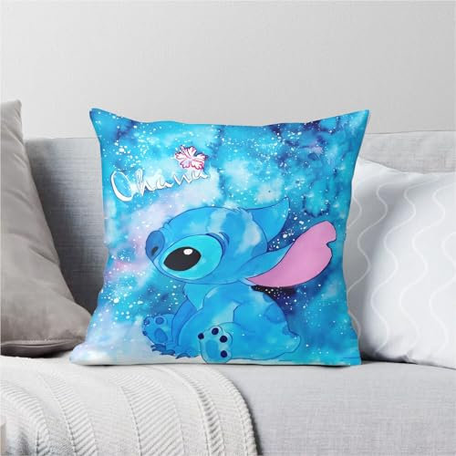 KARPIX Sti-tch Kissenbezug Kissenhülle 45 x 45 cm, Cartoon Cute Pattern Kissenbezug, Zierkissenhülle für Kinder Mädchen Pillow, Sofa Schlafzimmer Zierkissenbezug