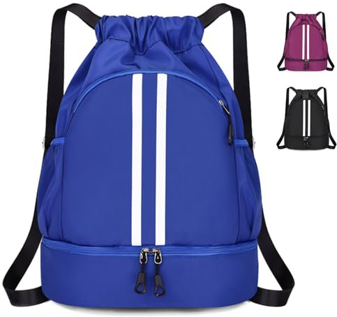 Yomaido Sporttasche,Turnbeutel Große Kapazität,Sportrucksack Wasserdichter Verstellbarer,Kordelzug Rucksack mit Mehreren Fächern,für Herren Damen Kinder Jungen(Blau)