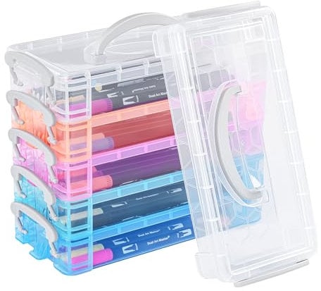 Anstore 6 Pack Pencil Box, Pencil Case for Kids, Plastic Pen Holder for Desk, Clear Multifunctional Storage Box, Stationery Organiser Stackable Cases Desk Pen Organiser For School Office