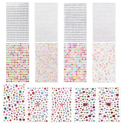 Xmart 5000 stück Glitzersteine Selbstklebend Selbstklebende Strasssteine Bunt Acryl Klebesteine Gesicht Glitzer Sticker 13 Blätter für Handwerke Bastelsachen DIY Fotorahmen Make up Nagel Deko