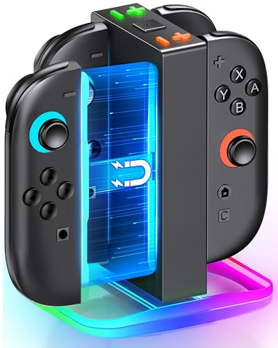 Station de charge pour Nintendo Switch 2 accessoires, support magnétique 4 en 1 Joy-Con, lumière dynamique, charge rapide 2H compatible avec la station de charge Switch 2 Joy Con