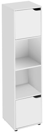 LOLAhome Estantería de Madera, Librería con Puertas y Compartimentos Abiertos, Mueble almacenaje, Organizador, en Color Blanco de 120x30x29 cm para Estudio, Dormitorio, Salon, Oficina y Bilbioteca