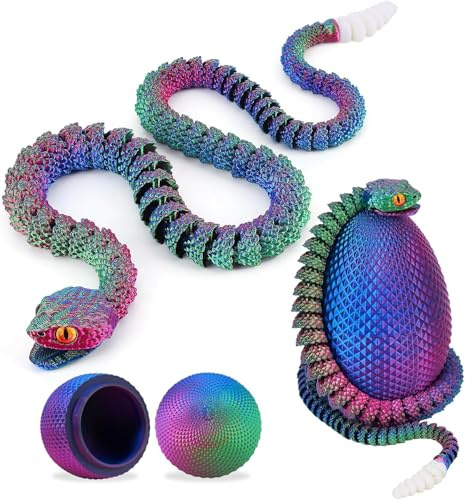 HIMS 3D Gedrucktes Schlangenei, Ostern 3D Gedruckte Schlange mit Ei, Bewegliche Schlange Fidget Toy, 3D-Gedrucktes Drachenei Easter Schlangeneier, Flexible Schlangen Und Ei Spielzeug Für Kinder