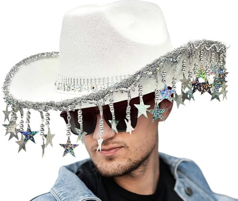 Generisch Bling Cowboy -Hüte für Frauen, Cowboyhüte für Party | Glitzer Cowboyhut | Glitzernde Kopfbedeckung mit fünffachen Star Quasten für Frauen Maskerade-Event